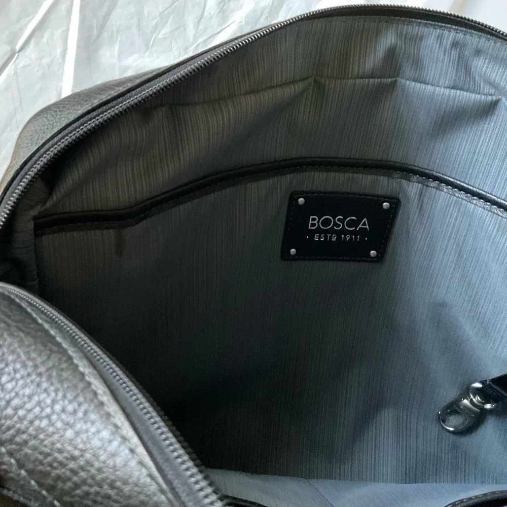 BOSCA  Black Pebbled Leather Slim Briefcase Laptop Bag